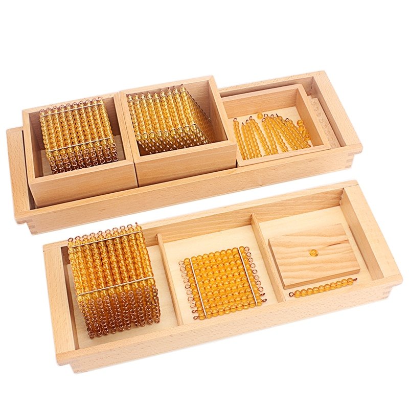 Montessori Math Educational Toys Gold Beads Material Symbols With Trays Kids