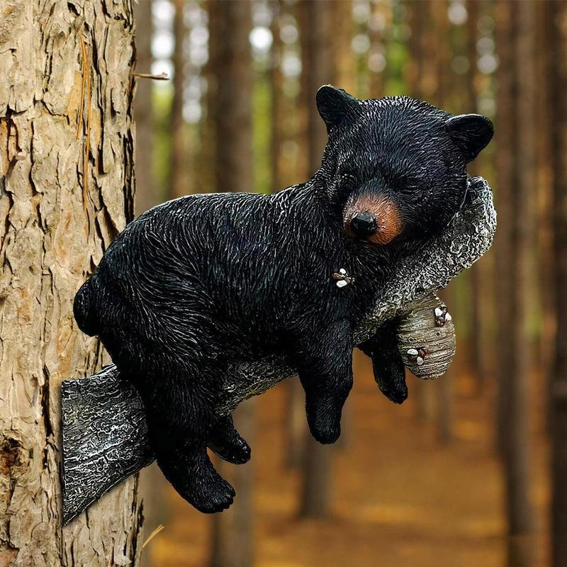 Funny Black Bear Cub Napping Hanging Out In A Tree Figurine Animal Figurines Wall-Mounted