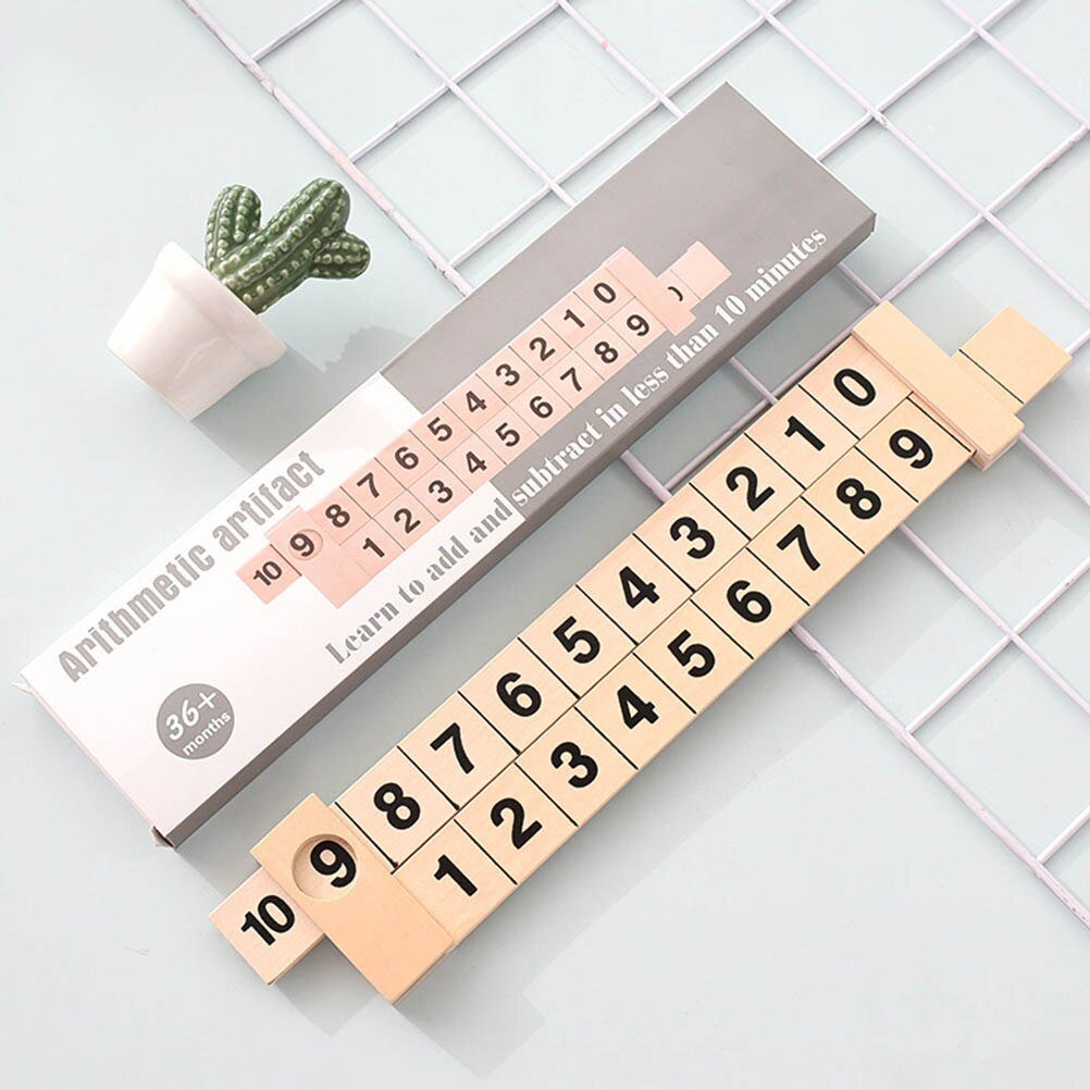Wooden Math Arithmetic 1-10 Addition Subtract Learning Ruler Scientific Rail Design Ruler Kids