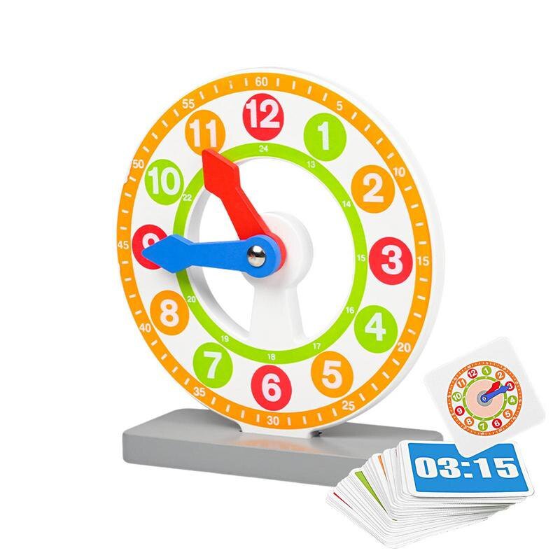 Wood Learning Clock Toddler Time Learning Toy Clocks With 48pcs Cards Time And Clocks