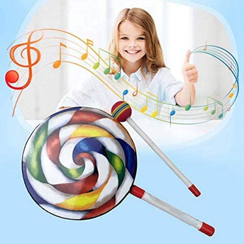 8Inch Lollipop Shape Drum with Mallet Rainbow Music Rhythm Instruments Kids Baby