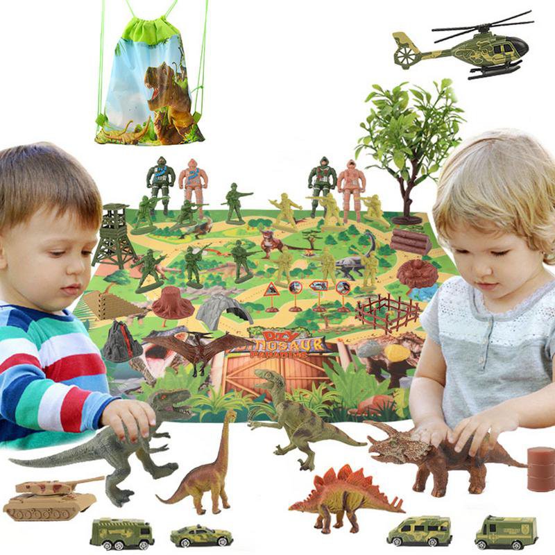 50pcs Animal World Diy Dinosaur Model Toys With Game Mat Realistic Toys