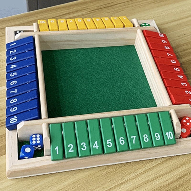 Strategy Shut the Box Set with 8 Dice 4 Color Wooden Tiles Party Supplies Classic