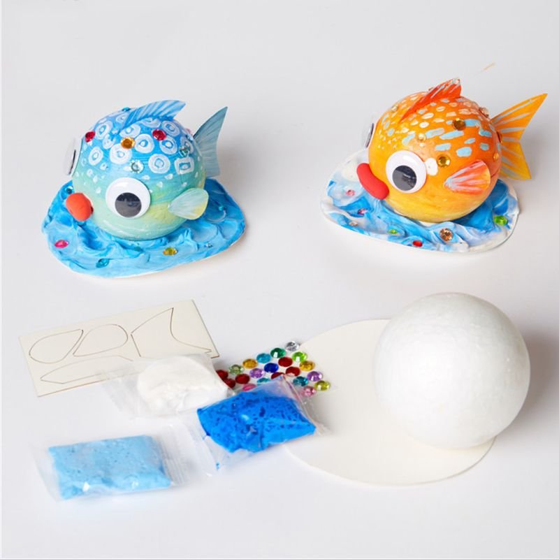 Bubble Fish DIY Craft Kit Foam Ball Painting Drawing Tools Educational Toys Kids