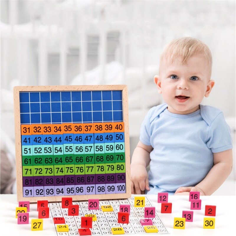 Wooden Math Learning Board Toy, Montessori 1-100 Consecutive Numbers
