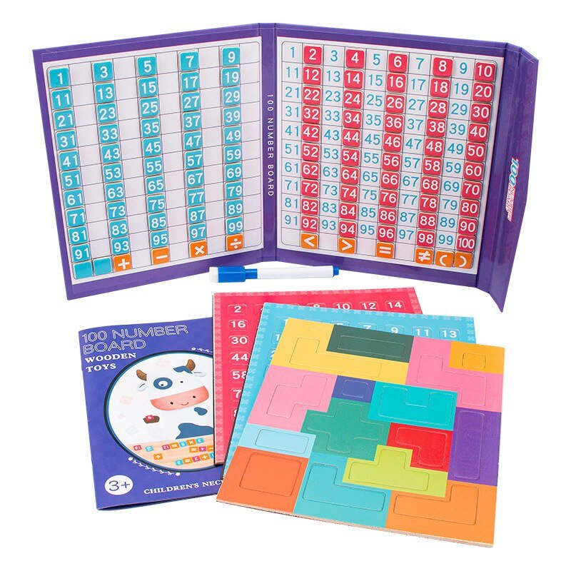 Wooden Math Toys with Basic Puzzle Hundred Board Number Toy 1-100 Digital for Kids