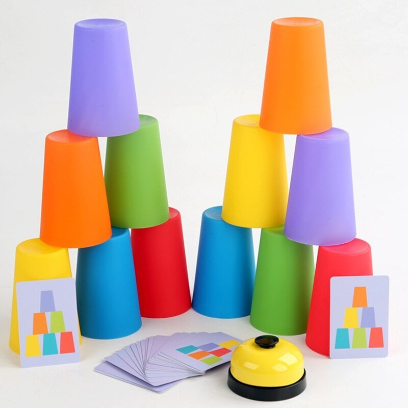 Stacking Cup Game With Card Kids Educational Montessori Toys