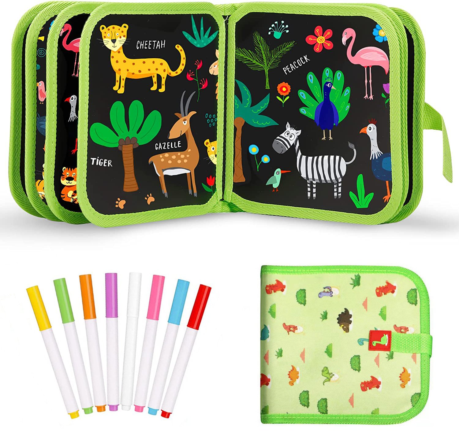 Kids Erasable Doodle Book Set Reusable Drawing Pads Cartoon Dinosaur Preschool