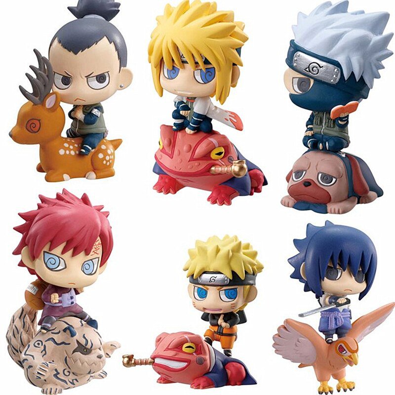 6pcs/set Mini Sasuke Uzumaki Kakashi Gaara Action with Mounts Figures