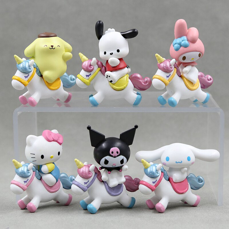 6Pcs/Set Sanrio KT Cat Kuromi Cinnamoroll Action Figure Toys My Melody Pochacco Fantasy