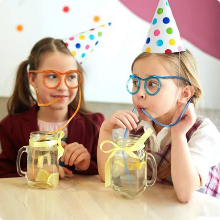 2PCS Silly Straw Glasses Toy Reusable Fun Loop Drinking Straw Eye Glasses Novelty Eyeglasses Straw