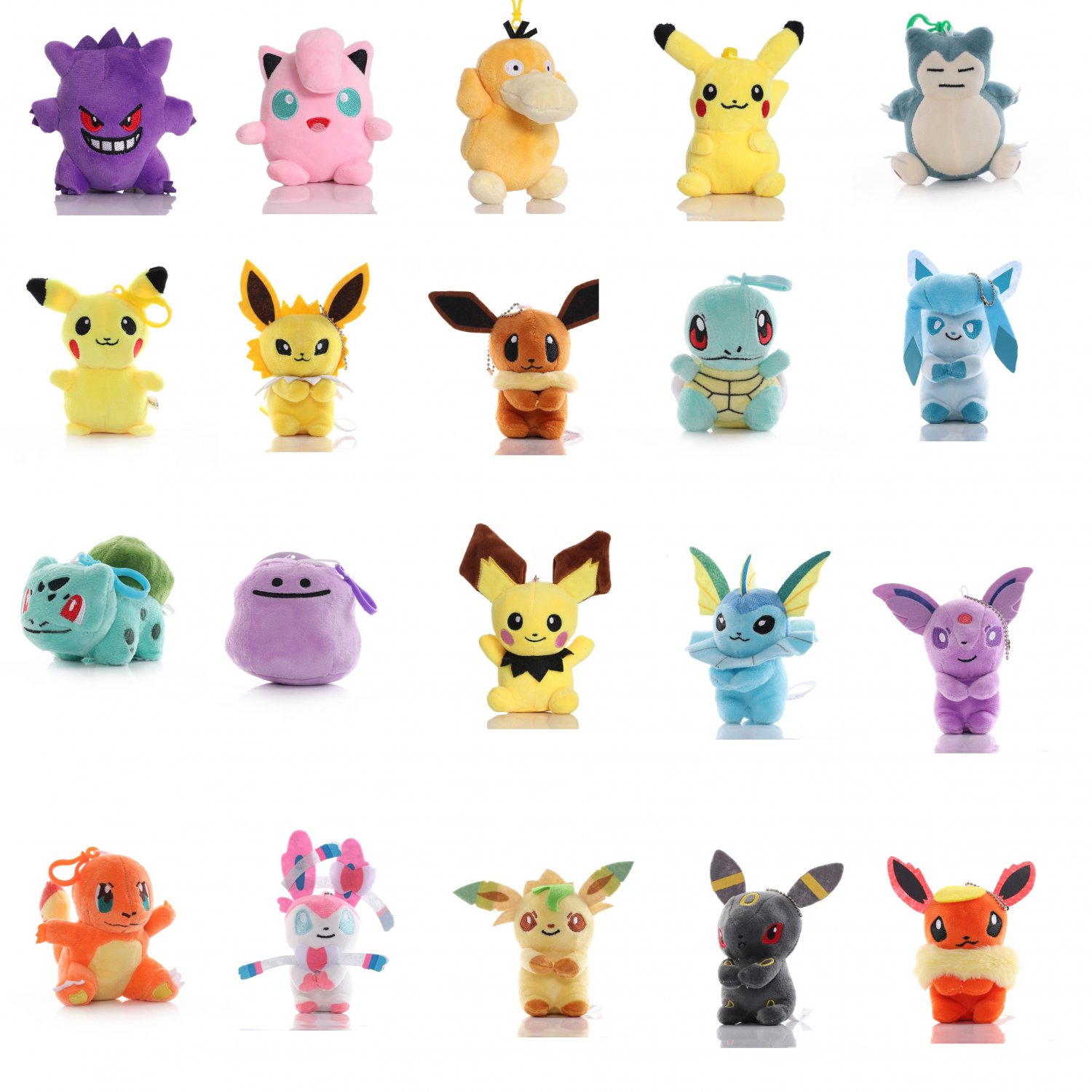 20PC/LOT Eevee Pikachu Plush Doll Backpack Pendant Stuffed Bulbasaur Squirtle
