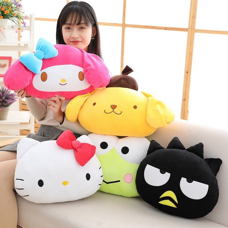 38cm Hello Kitty Pom Pom Purin Keroppi Badtz-maru Cartoon KT Cat Warm Hand Plush Pillow Doll