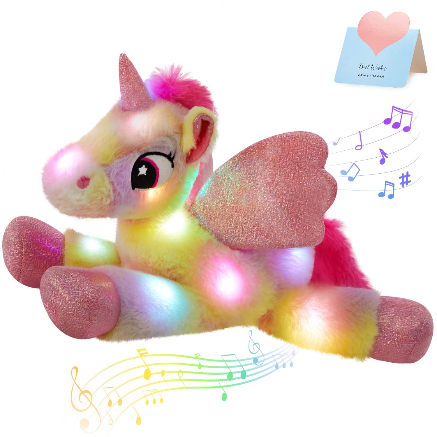 48cm Rainbow LED Plush Toys Musical Throw Pillows Unicorn Lullaby Soft Stuffed Animals
