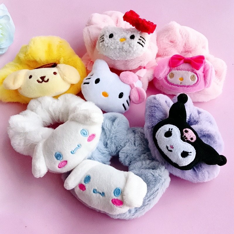Sanrio Cartoon Characters Hello Kitty Mymelody Kuromi Cinnamoroll Pompom Purin Plush Hair