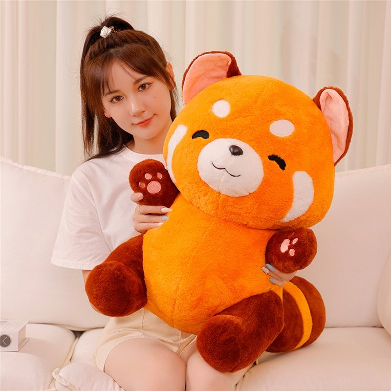 New Stuffed Anime Figure Doll Turned Red Panda Plushie Doll Fluffy Hair Red Raccoon Animals