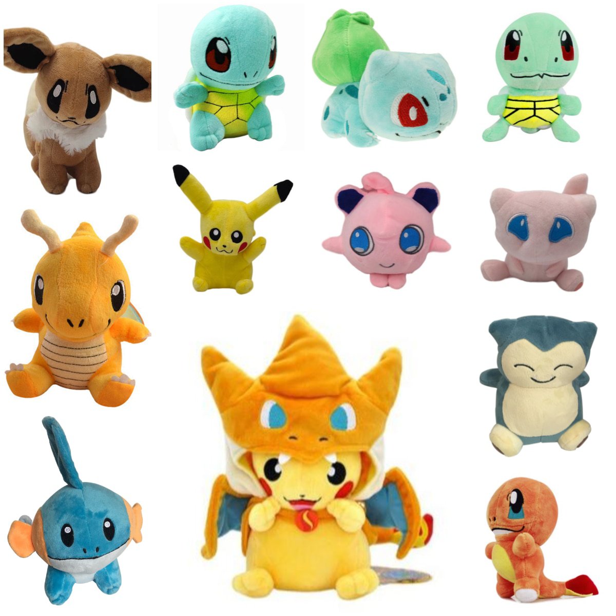 12 Styles Pikachu Charmander Bulbasaur Squirtle Snorlax Dragonite Eevee Plush Toy