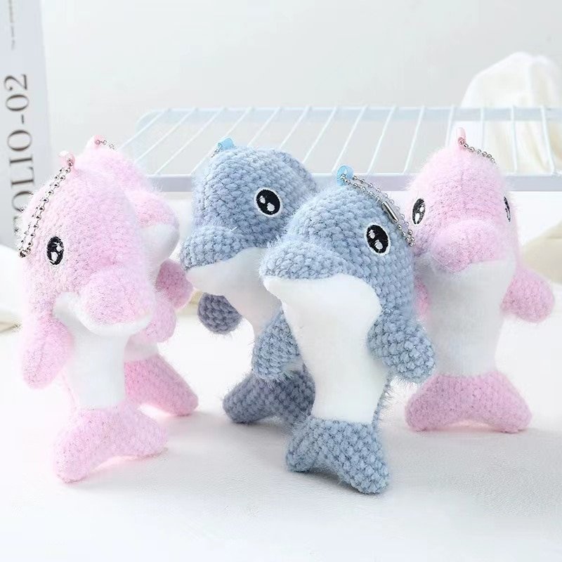 Cartoon Ocean Animal Plush Knitted Dolphin Doll Keychain Pendant Cute and Creative Girl