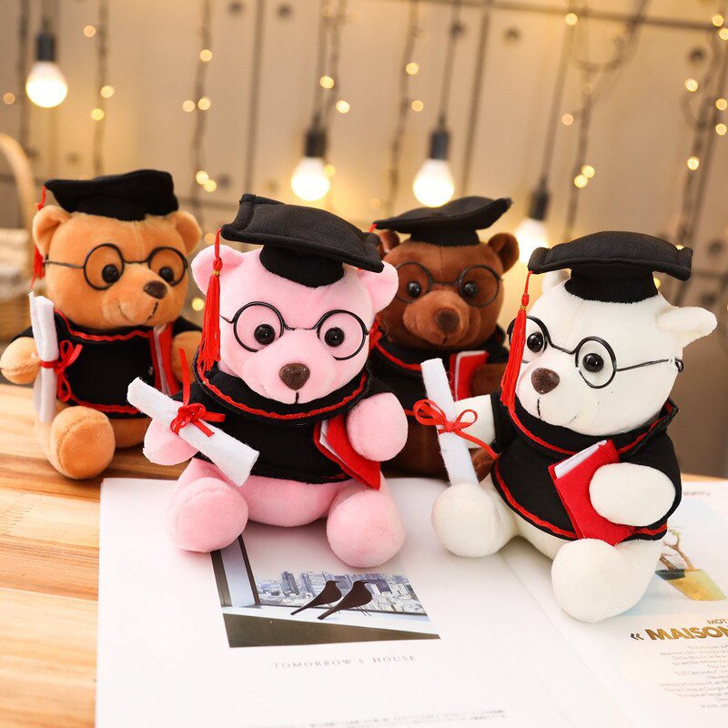 18cm Cute Dr. Bear Plush Toy Stuffed Animal Graduation Glasses Cap Teddy Soft Figurine Doll