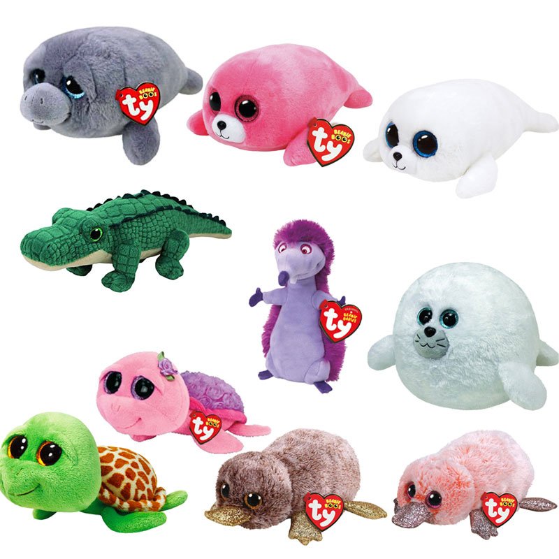 Ty Beanie Animal Stuffed Plush Doll Cute Platypus Fish Turtle Crocodile Seal Doll Big Eyes