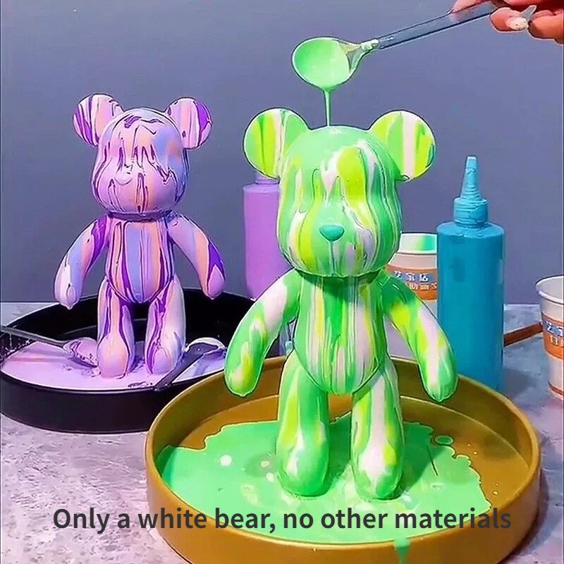 Creative Fluid Bear Handmade DIY Painting Violent Bear Sculpture White Mold Doll
