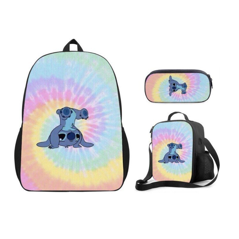Disney Stitch Backpack 3pcs/Set Cartoon School Bags for Teenagers Travel Outdoors