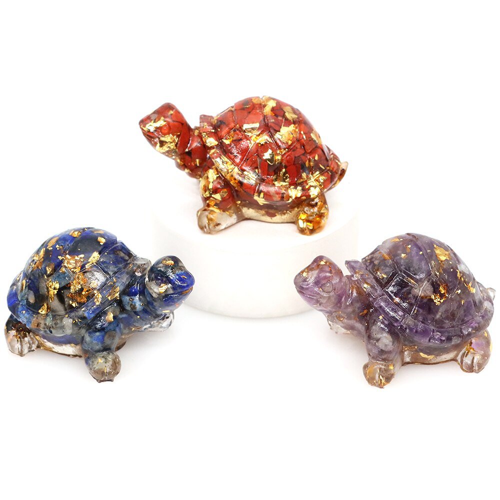 50MM Resin Turtle Statue Healing Crystals Tumbled Stones Sculpture Reiki Pocket Animals