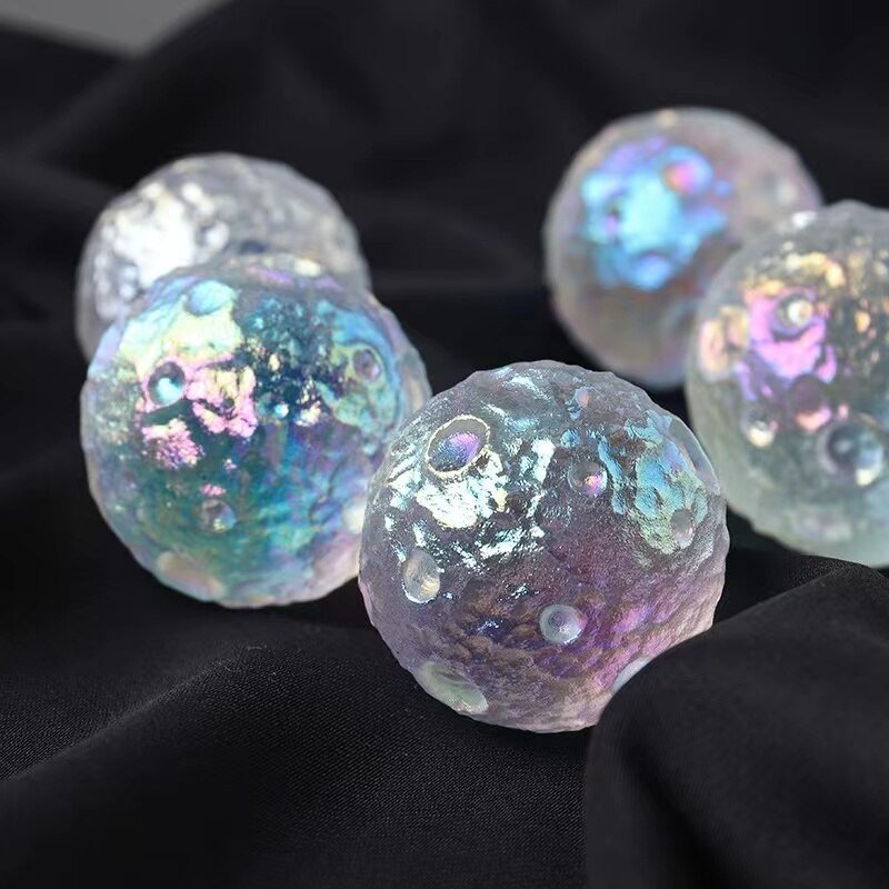 4 cm Natural Fluorite Plated Color, Crystal Rock, Moon-Shaped Ball, Walking Planet