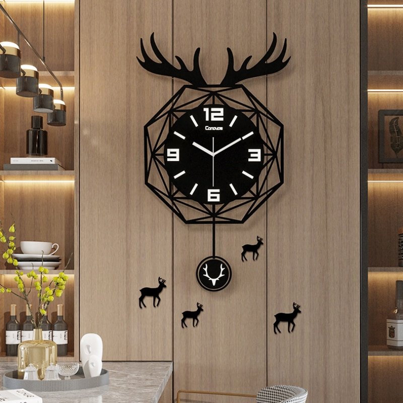 Large Wall Clock Modern Deer Head Creative Design Mute Decoration Craft for Living Room