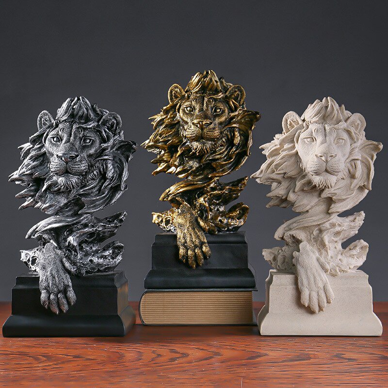 American Retro Lion Head Statue Creative Home Decoration Resin Figurine Living Room