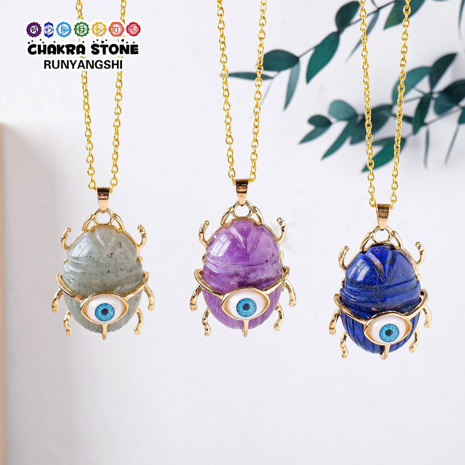 1PC Natural Crystal Gemstone Insect Eye Pendant Ornament Necklace Reiki Fashion