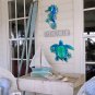 Metal Blue Sea Turtle Seahorse with Glass Wall Art for Home Decorative Objects Sculpture