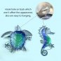 Metal Blue Sea Turtle Seahorse with Glass Wall Art for Home Decorative Objects Sculpture