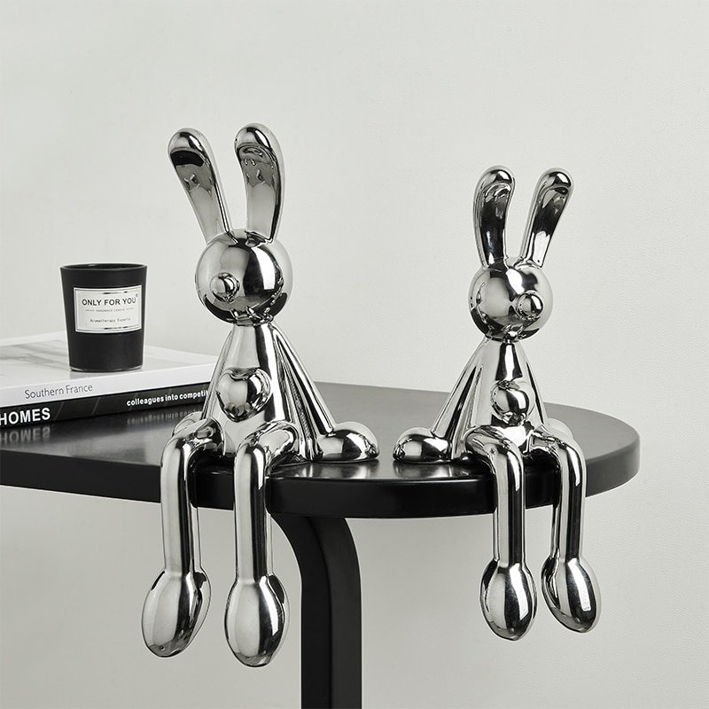 Modern Home Decor Creative Electroplating Rabbit Ceramic Figurines Miniatures Living Room