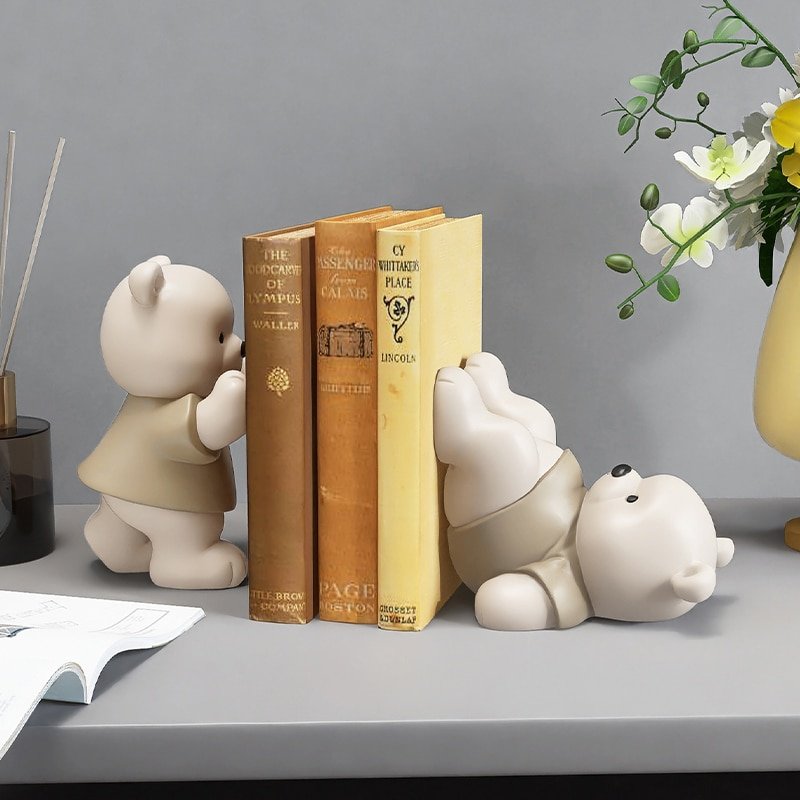 Bear Book End Figurine Cream Style Cute Little Decorations Living Room