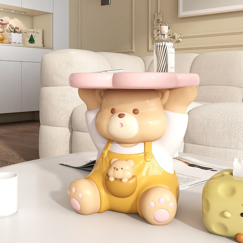 Cartoon Bear Storage Tray Statue Kawaii Dudu Bear Sculpture Keys Jewelrys Storage Box Resin