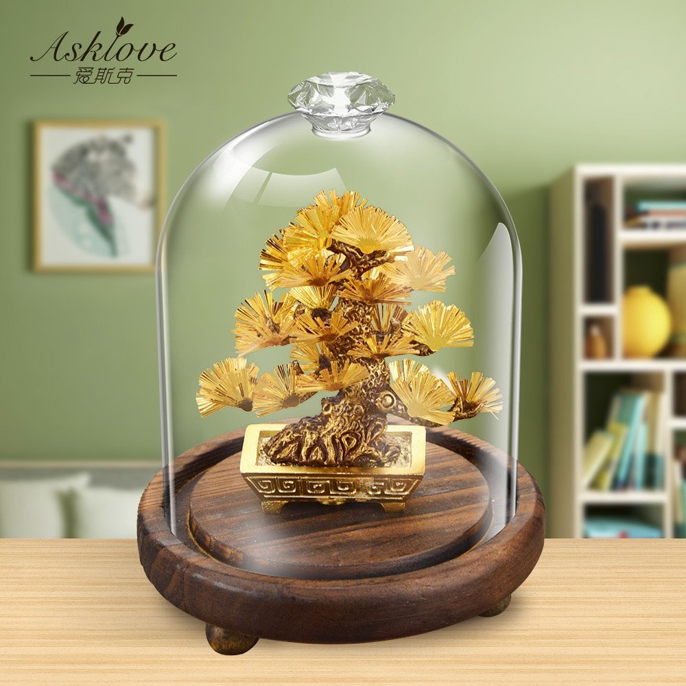 Feng shui Decor Lucky Wealth Ornament 24k Gold Foil Pine Tree Gold Crafts Office