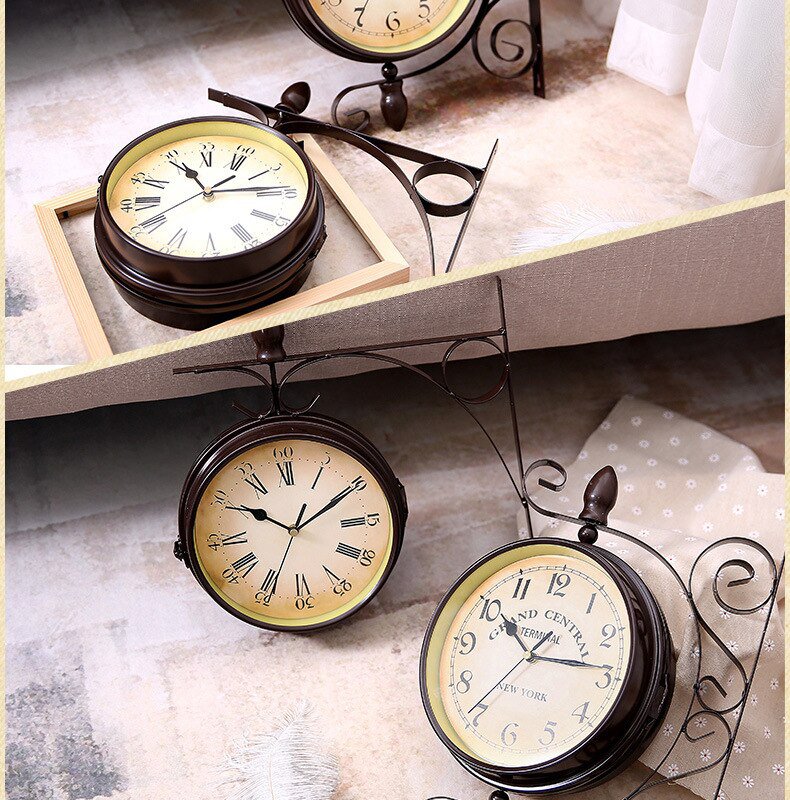 Non-ticking Wall Clock Good Vintage Clock Double Sided Wall Clock Wrought Iron Home