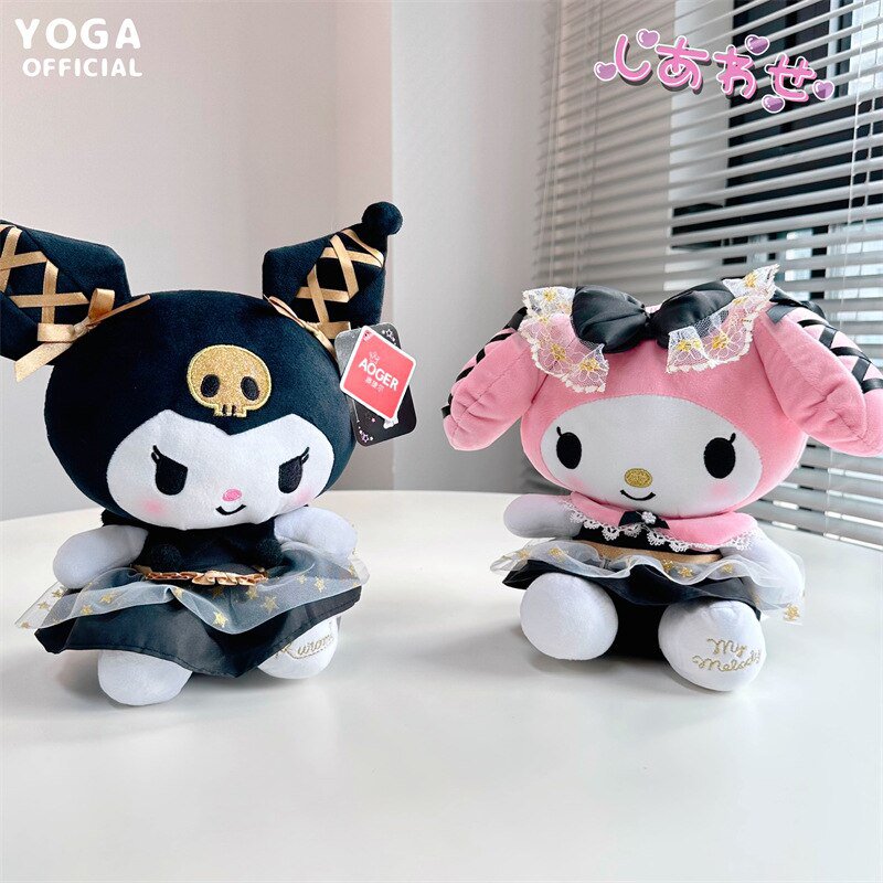 23cm Sanrioed Cute Cartoon Black Gold Series My Melody Kuromi Plush Toy Anime