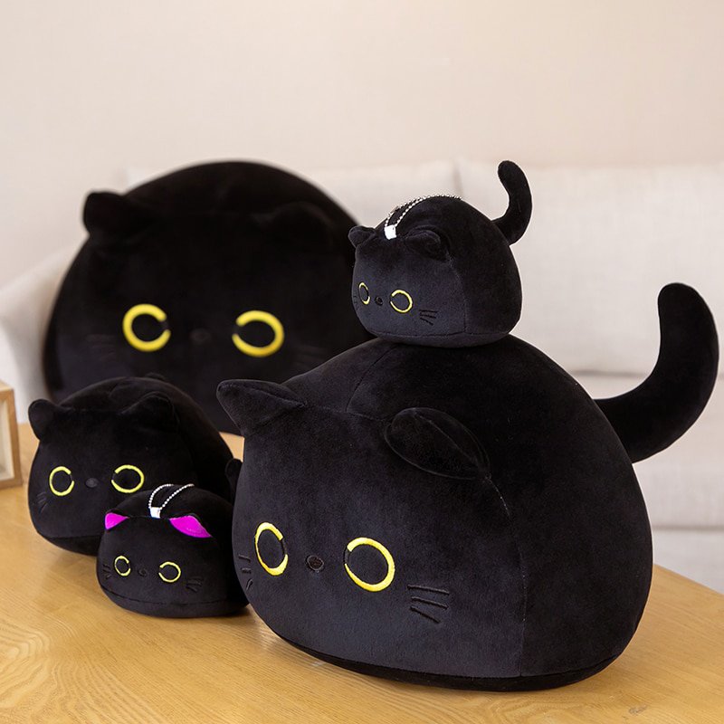 25cm Round Ball Cat Plush Pillow Toys Soft Stuffed Cartoon Animal Doll Black Cats Nap Cushion