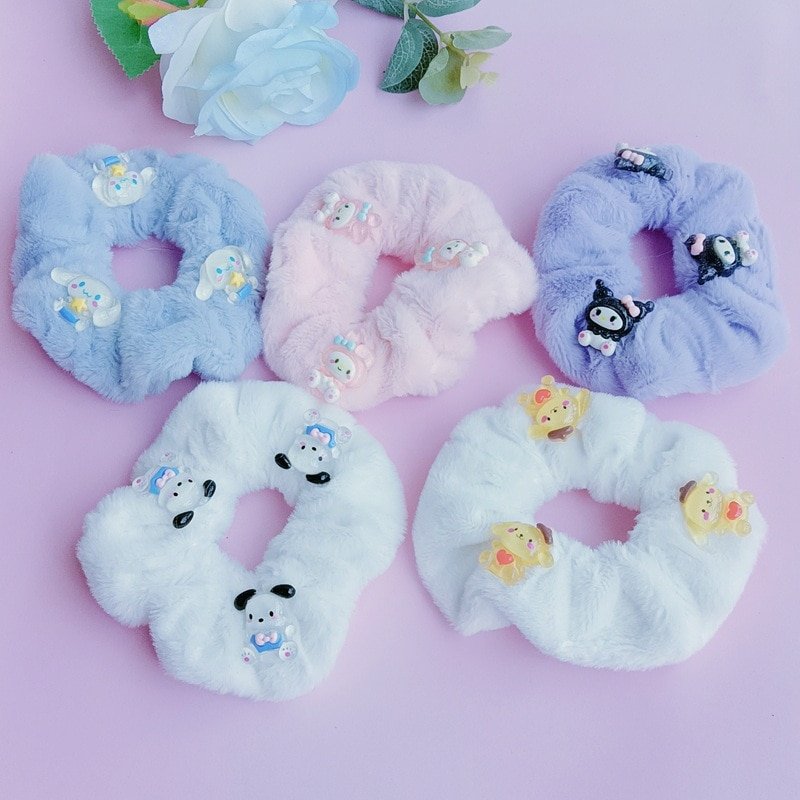 Sanrioed Hello Kitty Kuromi Cinnamoroll Plush Hair Rope Kawaii Plush Scrunchies Elastic Hair