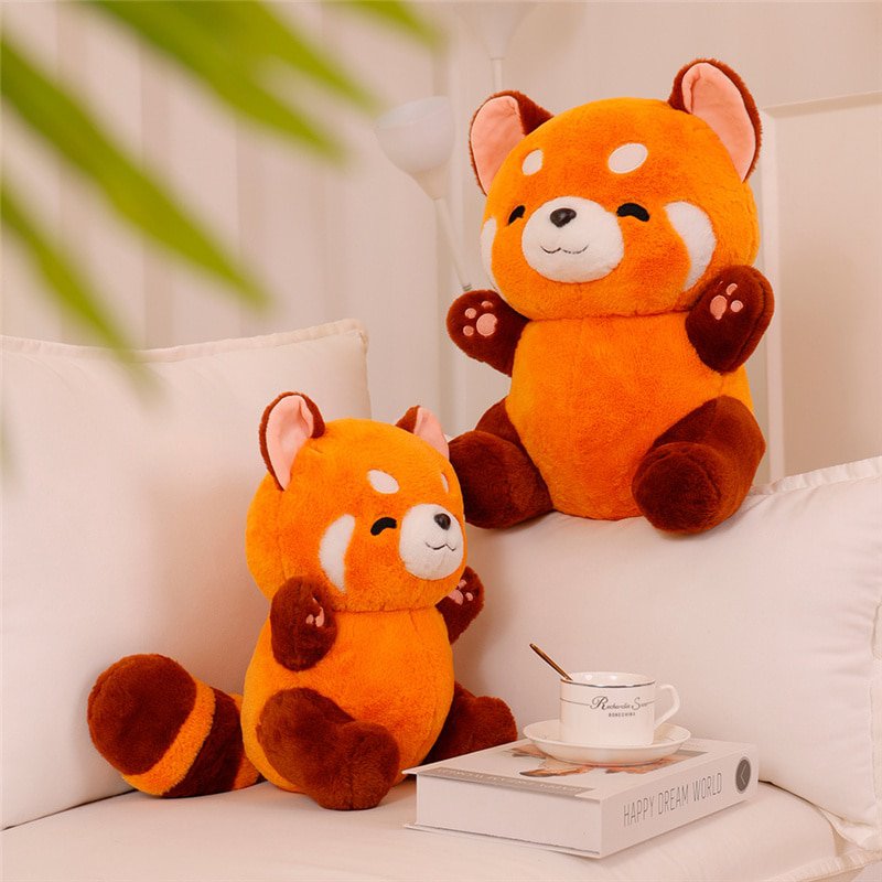 Stuffed Anime Figure Doll Turned Red Panda Plushie Doll Fluffy Hair Red Raccoon Animals