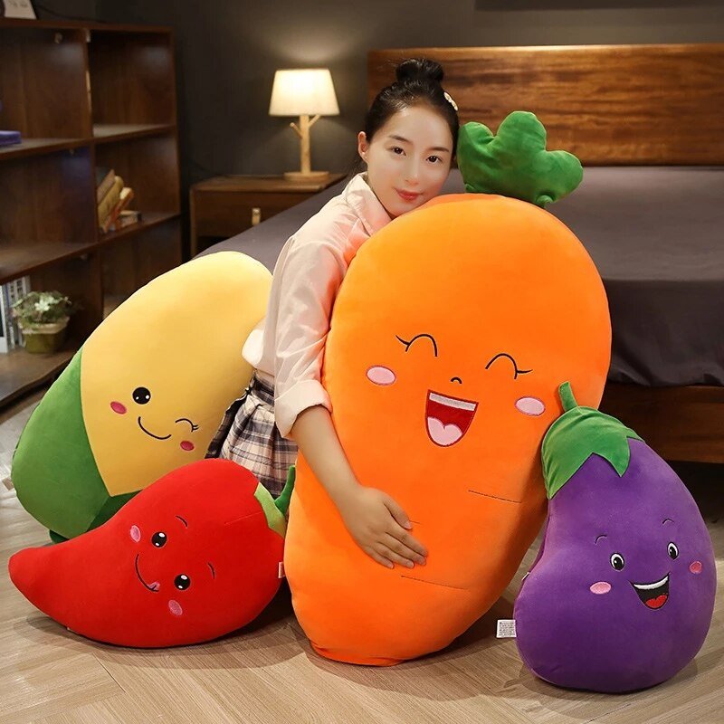 30cm Cute Simulation Vegetables Peluche Dolls Cartoon Smile Carrot Chili Corn Plush Toy
