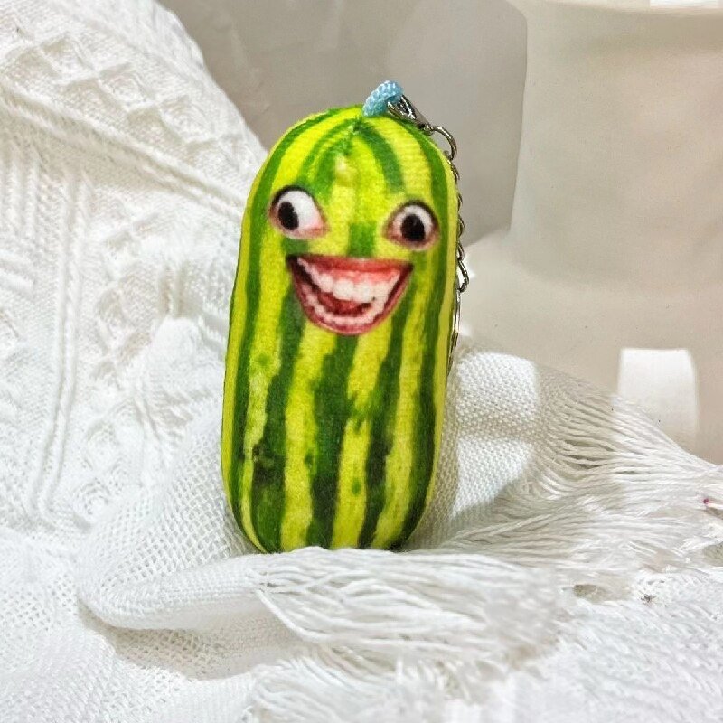 Funny Watermelon Strips Plush Keychain Creative Fruit Doll Keyring Backpack Bag
