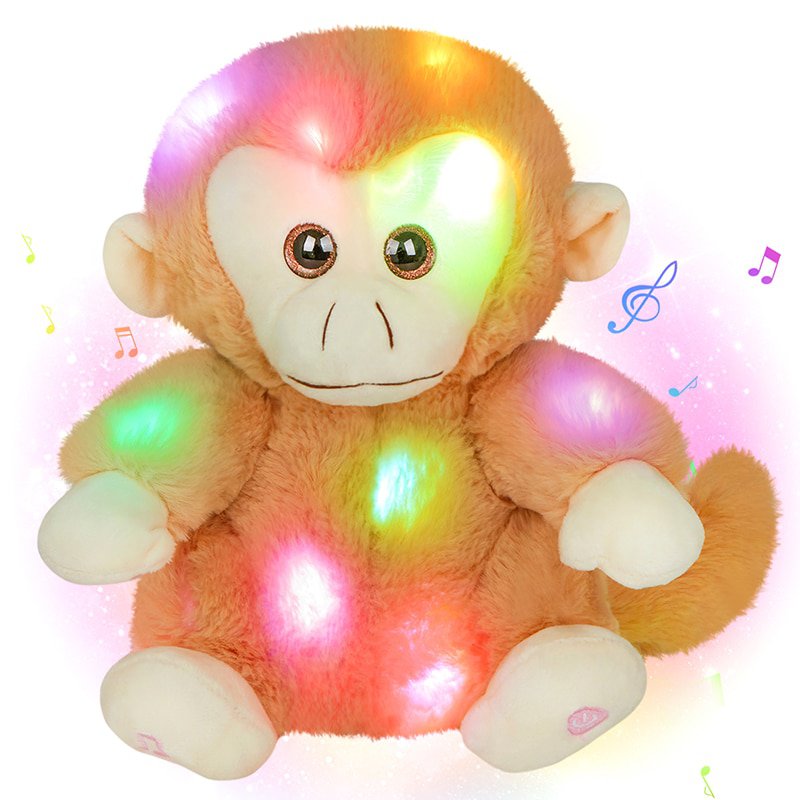 35cm Monkey Musical Plush Toys Animals Throw Pillows with LED Light Luminous Knitted Boy