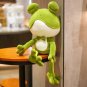 50CM Cute Sleeping Frog Plush Toy Throw Pillow Playful Green Bow Squinting Eye Bed