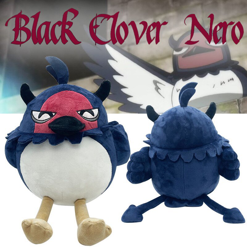 25CM Black Clover Plug Nero Plush Toy Black Four-leaf Clover Crow Bird Stuffed Plush Doll