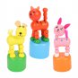 3 Pcs Wooden Toys Babies Press Barrel Thumb Children Puppet Bobblehead Lovely Animal Kids Cartoon
