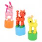 3 Pcs Wooden Toys Babies Press Barrel Thumb Children Puppet Bobblehead Lovely Animal Kids Cartoon