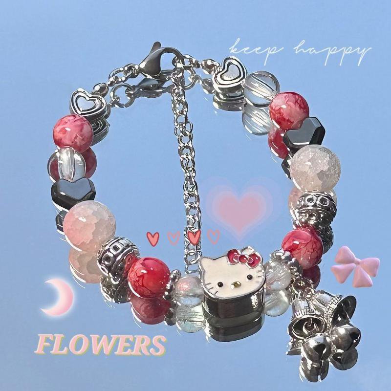 New Hellokitty Sanrio Kawali Beaded Bracelet Sweeet Jewelry Accessories Versatile Cute Cartoon